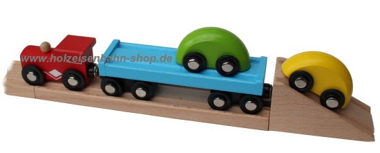 no name Autotransportzug Autoverladung passen zu Holzeisenbahn von zB Brio, Heros, Eichhorn, Ikea, Bino, Thomas usw.