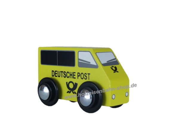 Postauto für die Holzeisenbahn, Deutsche Post Zustellfahrzeug als Holzspielzeug